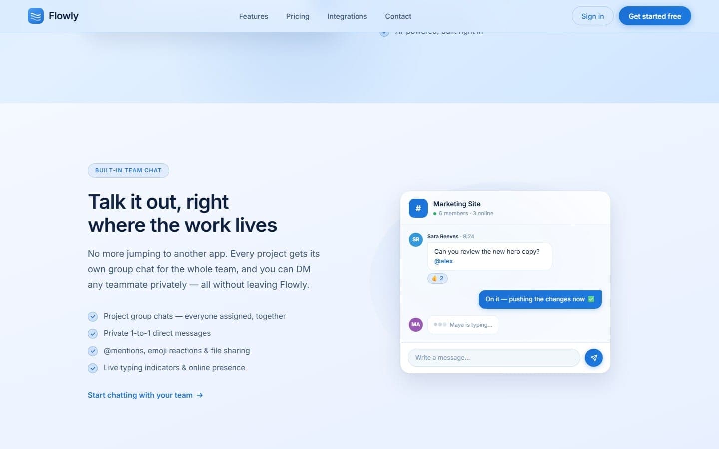 Flowly's AI assistant answering questions about a project