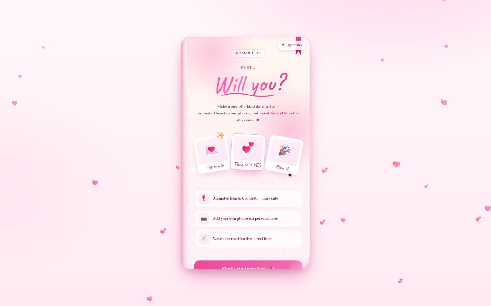 AskOut's "Will you?" invitation on a phone
