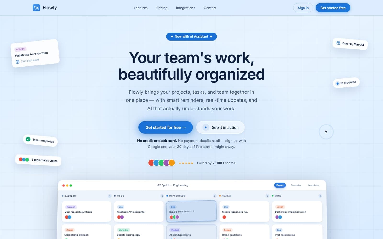 Flowly home page with its Kanban board